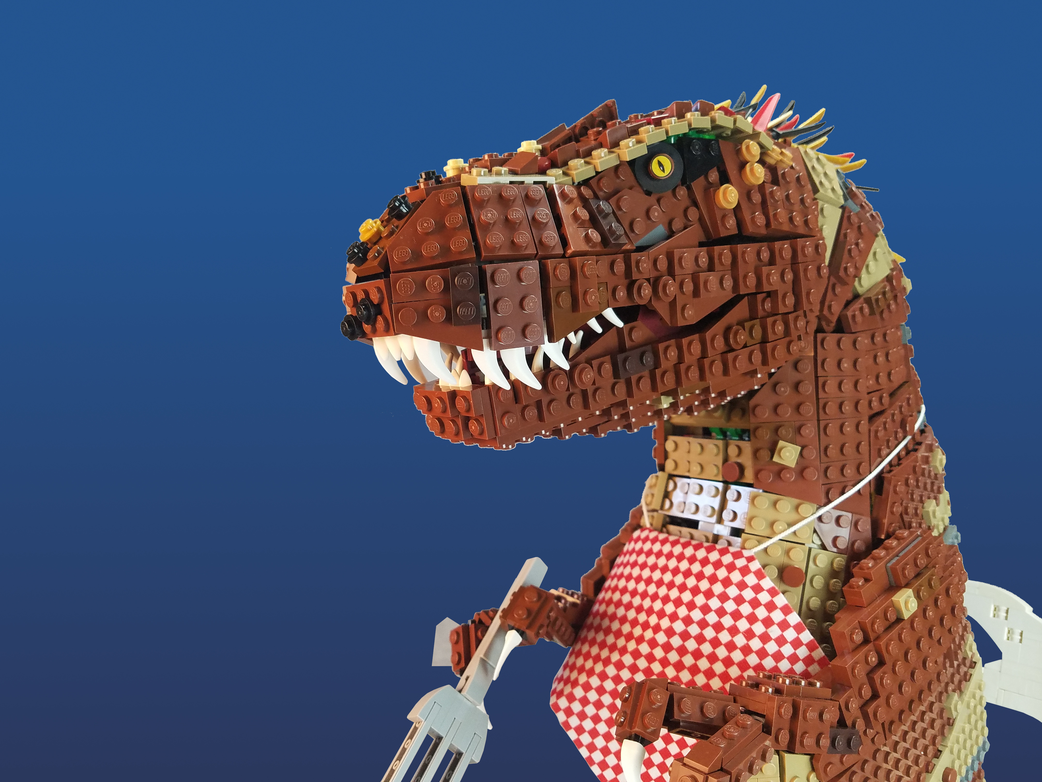 Image of LEGO dinosaur with fork